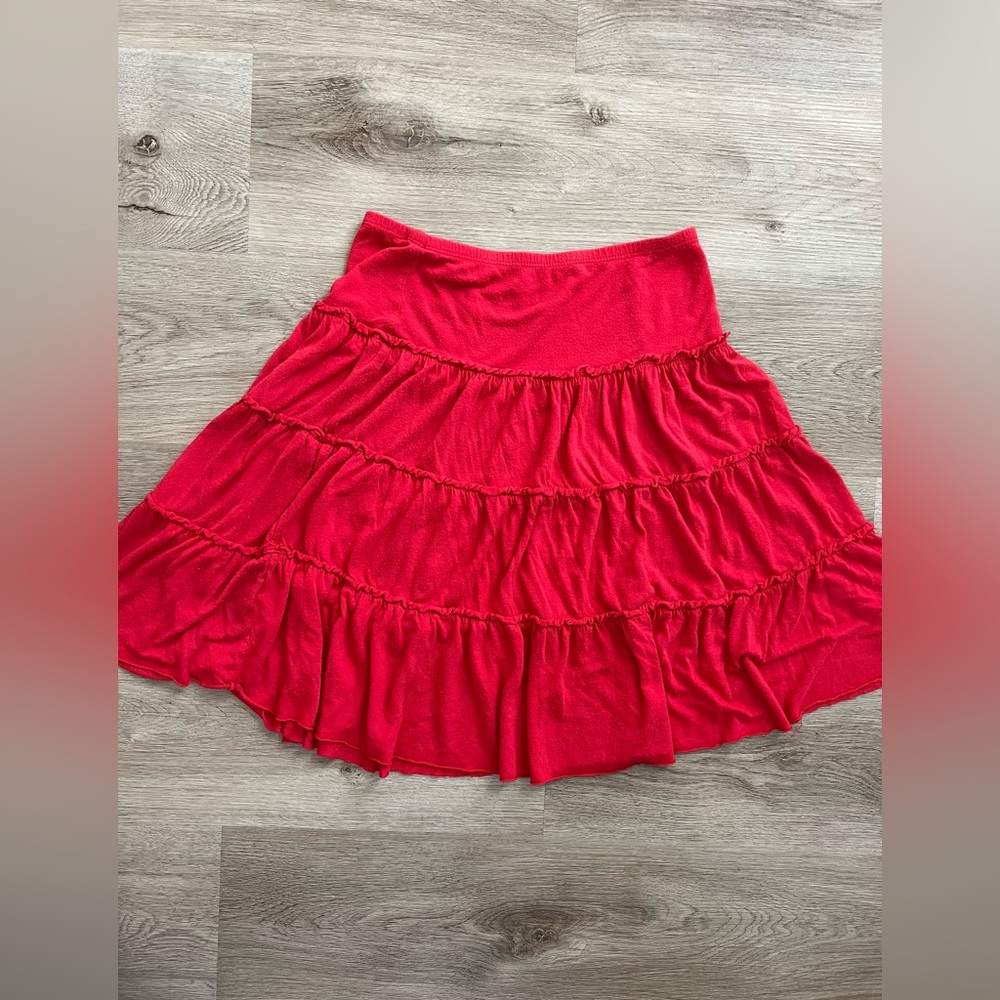 BCBG Red Ruffle Tiered Skirt Small Feminine Basic Staple Piece